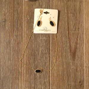 Necklace and Earrings Black and Gold